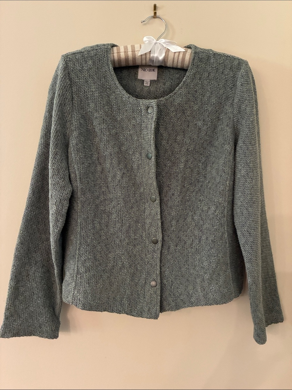 NIC+ZOE Seafoam Gray Textured Button-Front Knit Jacket